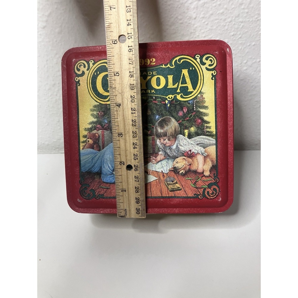 Crayola 1992 Limited Edition Holiday Square Tin Box Christmas Decor Red Gold - Picture 3 of 10